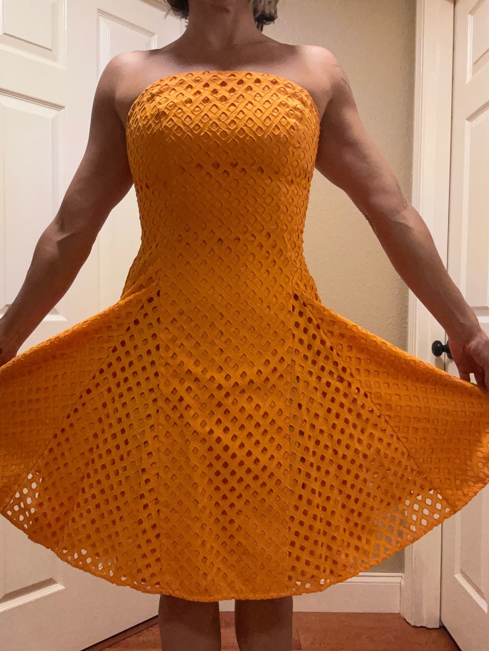 Anthropologie Maeve Strapless Orange Fit-and-Flare Dress